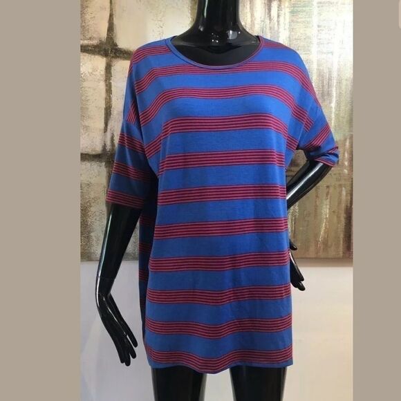 LULAROE IRMA Blue Red Stripe Tunic Top Size Small - Picture 1 of 5